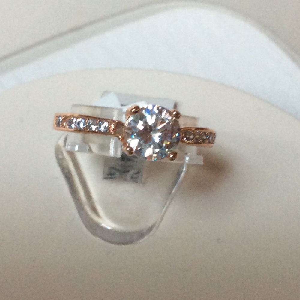Rose Gold Sim. Diamond Solitaire Engagement Ring 7.5 - Picture 6 of 9